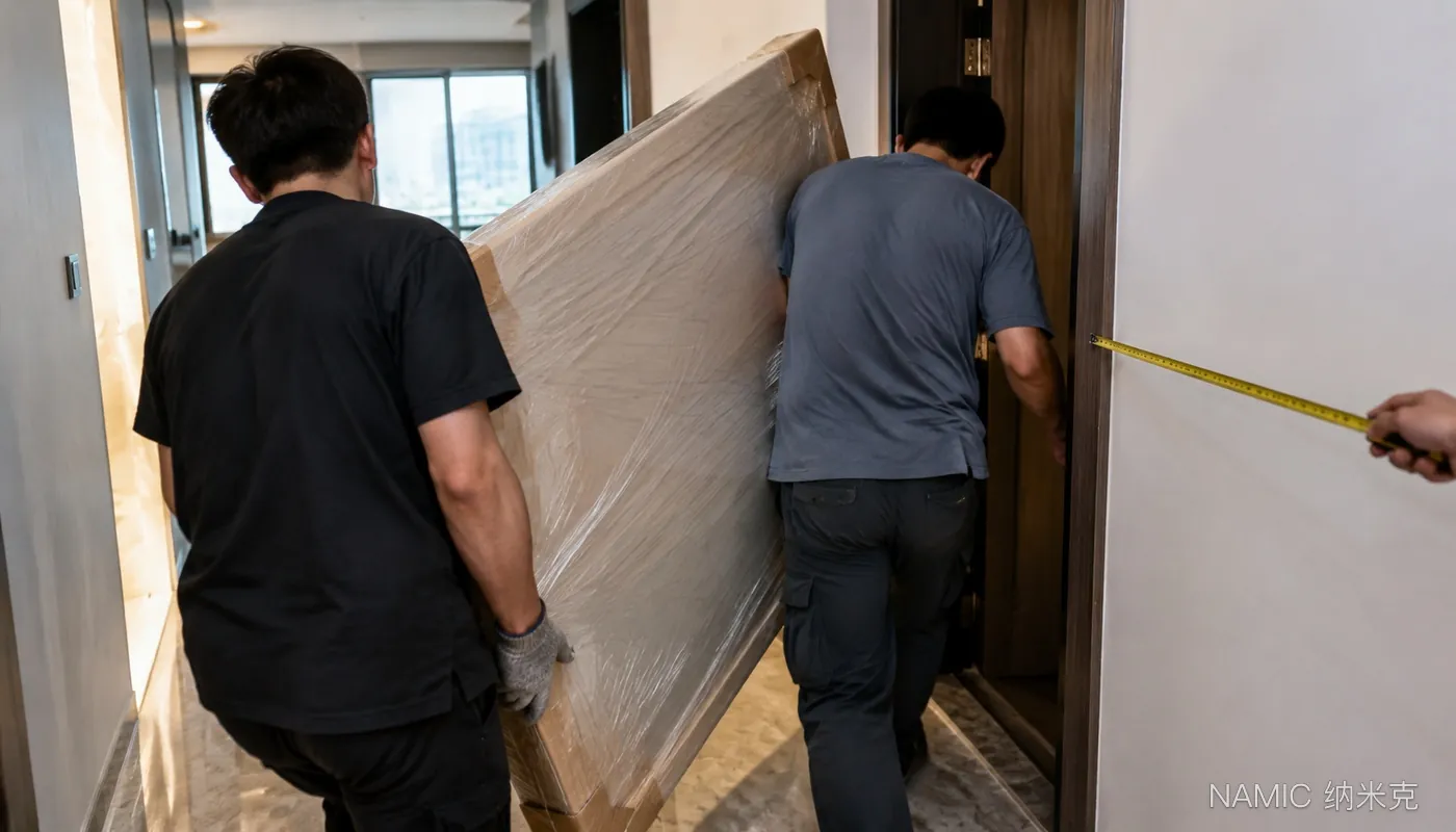 NAMIC 纳米克办公家具运输路径|超长桌面在转角处的实测余量