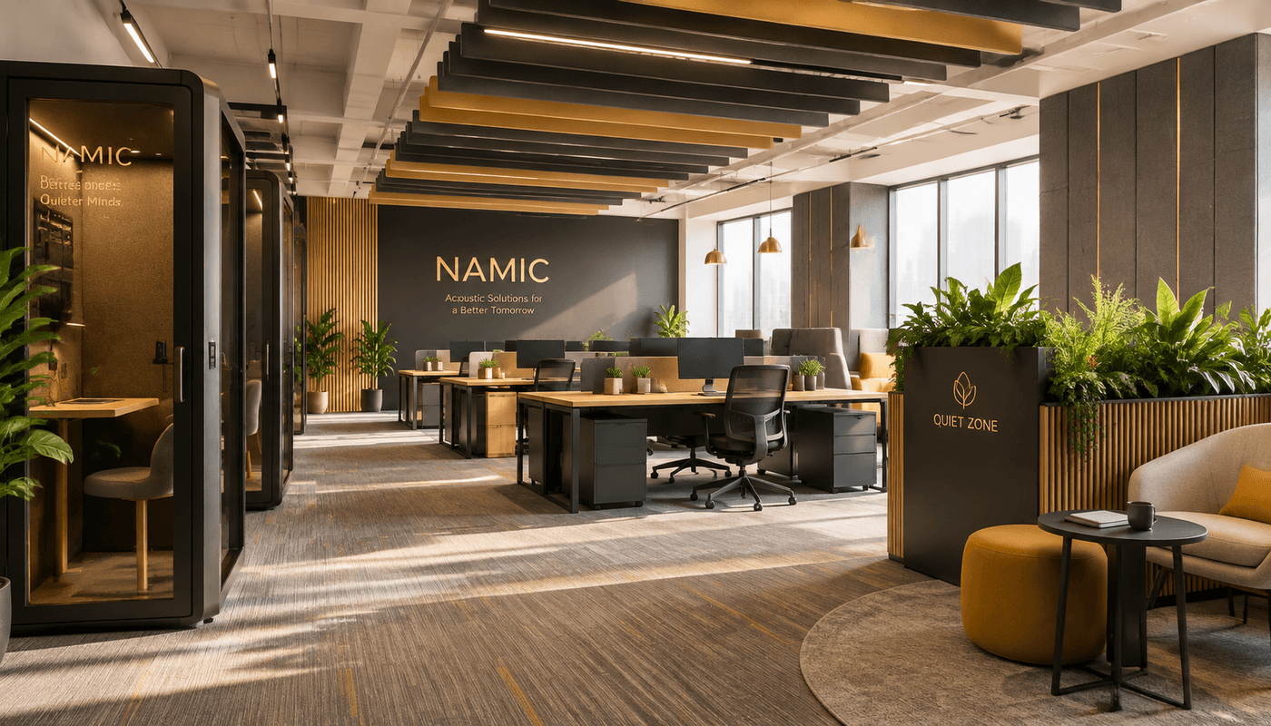 NAMIC 纳米克办公家具知识文章配图|开放式办公室声学方案:从吸音屏风到静音舱的选型对比
